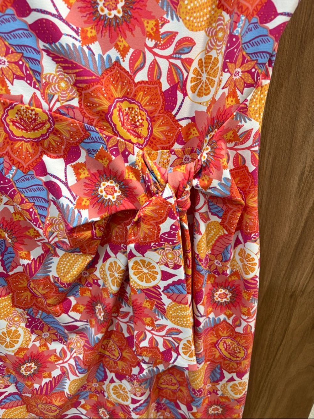 Talbots Floral Tie-Waist Sheath Dress in Orange and Pink size M - Picture 5 of 6